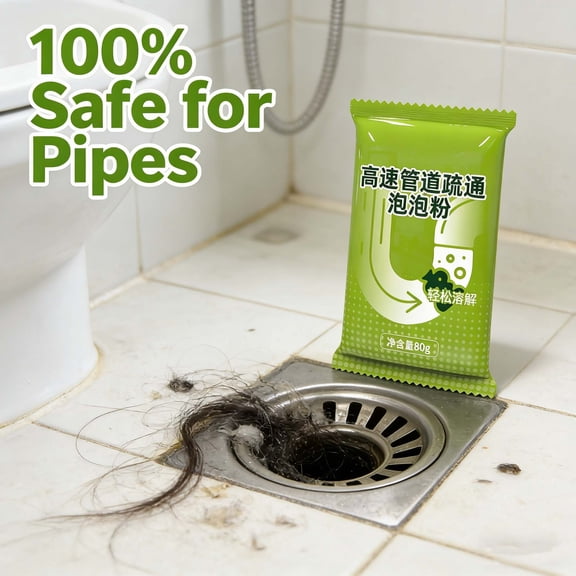 Powerful Drain Cleaning Powder 80g, Fast-Acting Clog Remover, for Kitchen Bathroom Shower Drains, Gentle Safe for Pipes and Toilet Glazes, Long-Lasting Unobstructed Drainage