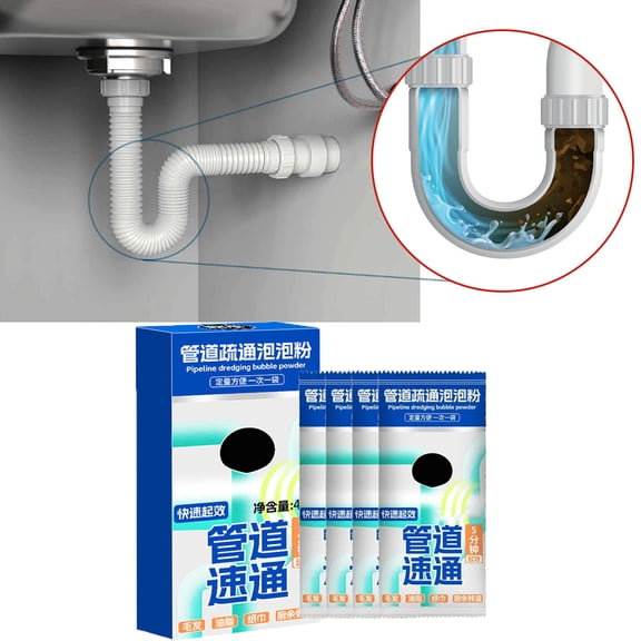 Powerful Drainage Pipe Unclogging and Cleaning Powder for Kitchen Sink, Bathroom Drain Outlet Blockage Remover and Unclogger