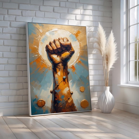 Powerful Fist Canvas Art | Symbol Of Strength & Freedom | Bold Abstract Expressionist Wall Print For Office Or Studio | Ready To Hang, Unframed Poster Size 8x12