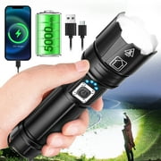 Powerful Flashlight 10000 Lumens,USB Rechargeable XHP70.2 Flashlights High Lumens LED Torch Powerful Tactical Flashlight 5 Modes, Zoomable with Power Display and USB Output for Emergency