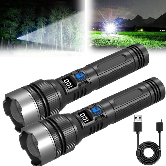 Powerful Flashlight 150000 Lumens, USB Rechargeable Waterproof Flashlight Xhp70.2, Super Bright Strong High Lumens LED Mini Flash Light, Zoomable Torch with 5 Modes