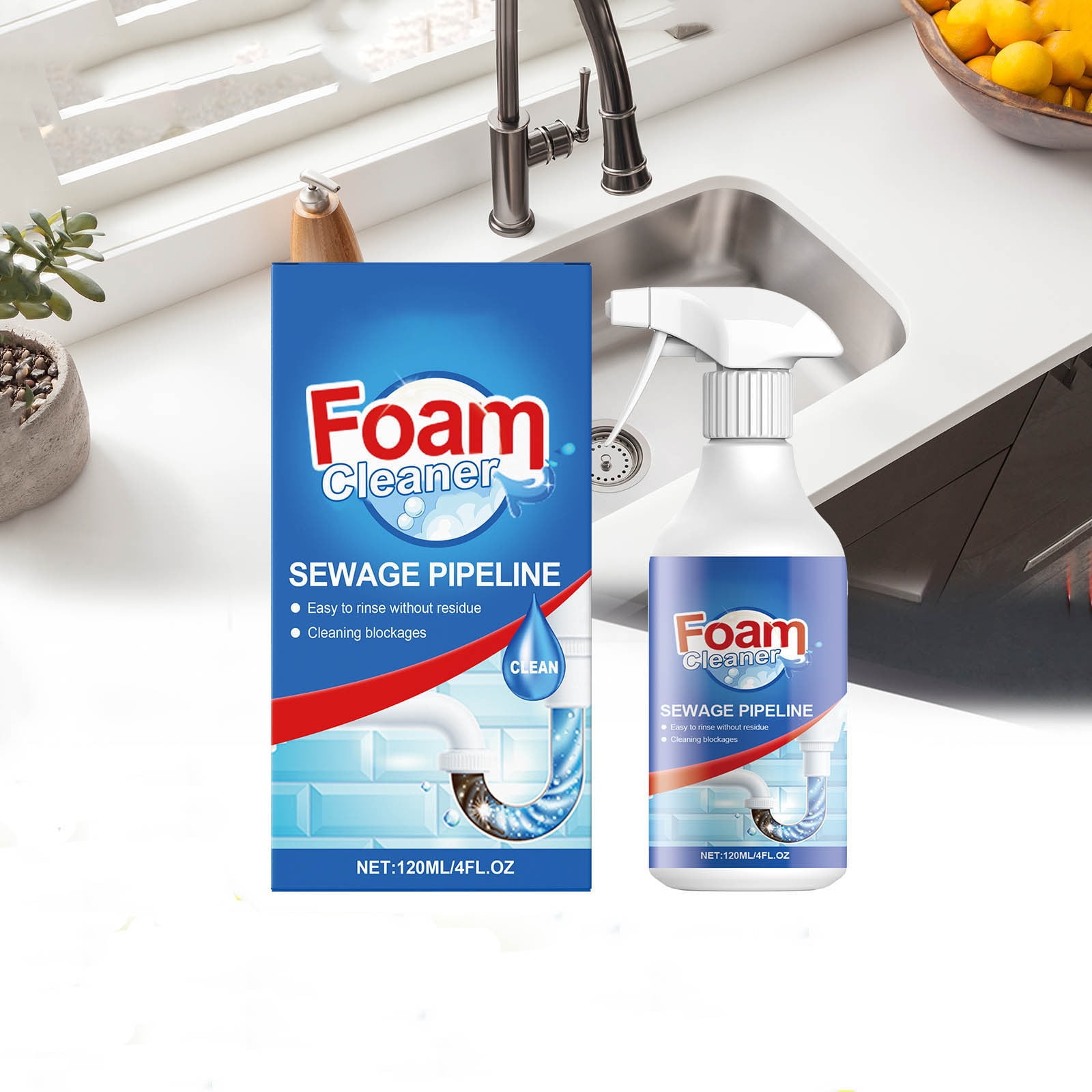Powerful Foaming Drain Cleaner 120ml Unclogs Kitchen, Bathroom