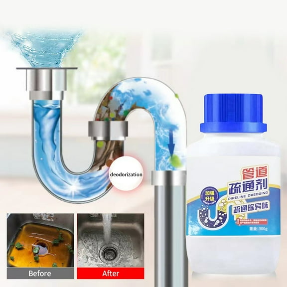 Powerful Foaming Pipe Cleaner Powder 9.5 oz, Enzyme Activated Drain Cleaner for Kitchen Sink and Toilet, Fast Acting Clog Remover and Deodorizer(White)