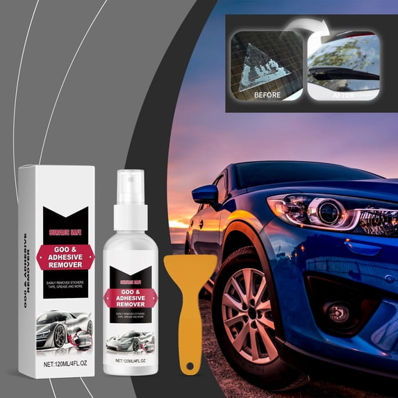 Powerful Glue Remover 120ml, ZzCityTK Safe Car Paint Protection Adhesive Cleaner No Odor, Quick Spray Formula for Auto Exterior Stickers Tape Residue with Scraper