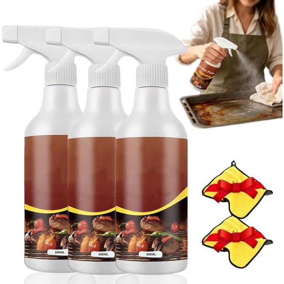 Powerful Grease Remover for Griddles, 300ml Fast-Acting Heavy-Duty Grill Degreaser Spray, BBQ Grill Cleaner for Outdoor Grills Safe Heavy Duty Cleaner, for Cleaning Grills and Ovens (3PCS)