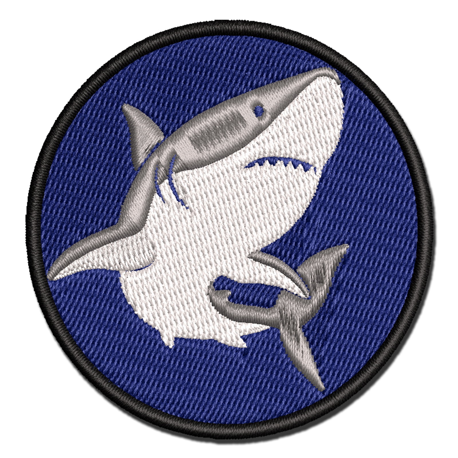 Powerful Great White Shark Applique Multi-Color Embroidered Iron-On Patch - 3.5 Inch Large