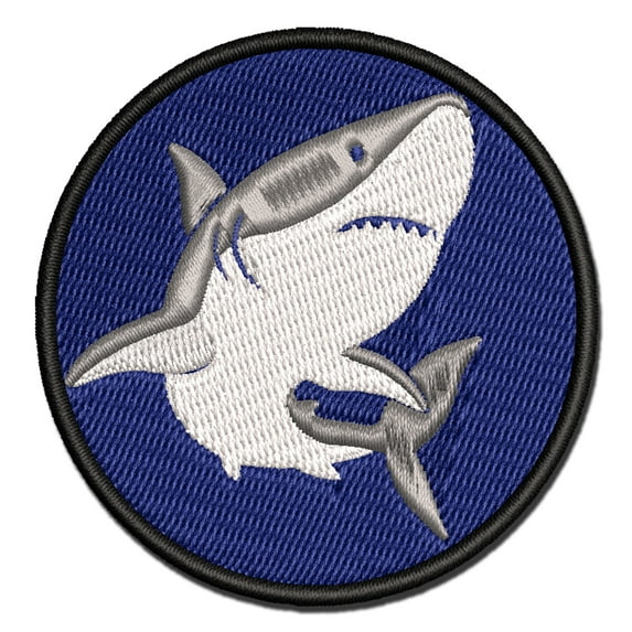 Powerful Great White Shark Applique Multi-Color Embroidered Iron-On Patch - 3 Inch Medium