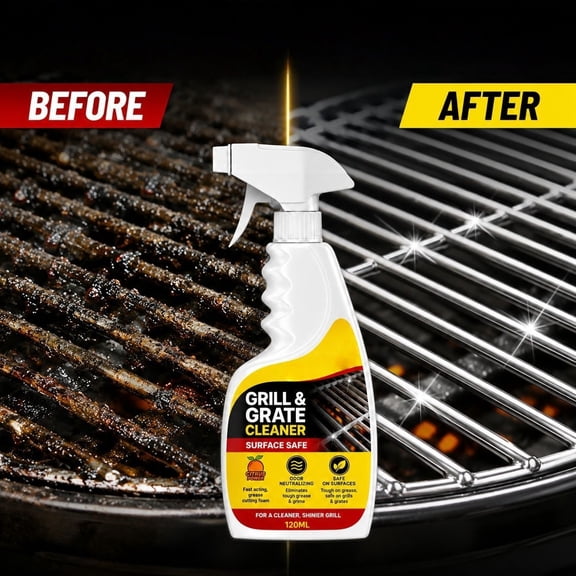 Powerful Grill Grate Cleaner, Long-Lasting Carbon and Degreaser Spray for BBQ Racks, Fast-Acting All Purpose Cleaner for Outdoor Grills 120ml