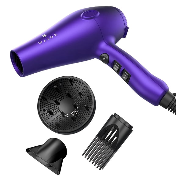 Powerful Hair Dryer 1875W Ionic Blow Dryer with Diffuser And Contractor, Dry Hair Fast with Less Frizz, Shine, 3 Heat/2 Speed for Optimal Styling, AC Motor Pro Hair Dryer with ALCI Plug, Black