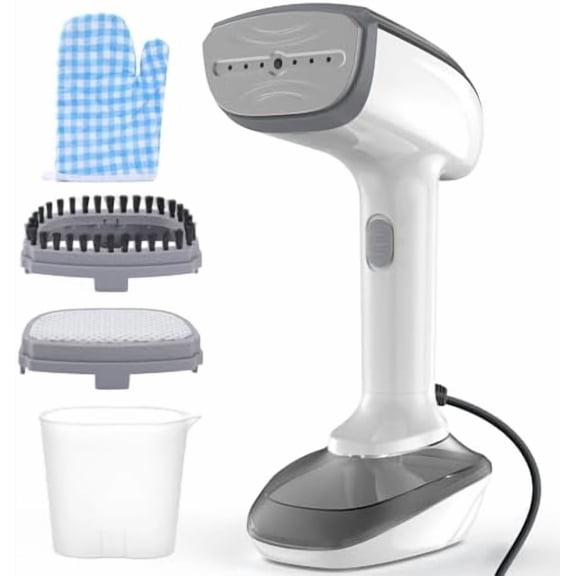 Powerful Handheld Fabric Steamer - 1800W with Fast Ceramic Heat-Up Plate, 2-in-1 Ironing & Wrinkle Remover, Steam Nozzle, Lint Brush - White, for US 120V Only