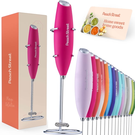 Powerful Handheld Milk Frother, Mini Milk Foamer, Battery Operated (Not included) Stainless Steel Drink Mixer with Frother Stand for Coffee, Lattes, Cappuccino, Frappe, Matcha, Hot Chocolate.