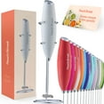 thumbnail image 1 of Powerful Handheld Milk Frother, Mini Milk Foamer, Battery Operated (Not included) Stainless Steel Drink Mixer with Frother Stand for Coffee, Lattes, Cappuccino, Frappe, Matcha, Hot Chocolate., 1 of 8