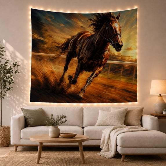 Powerful Horse Galloping with Energetically Towards Right, Mystical Fantasy for Space Lovers, Wall Decor, Housewarming Gift, Tapestry Wall Hanging for Dorm and Living Room