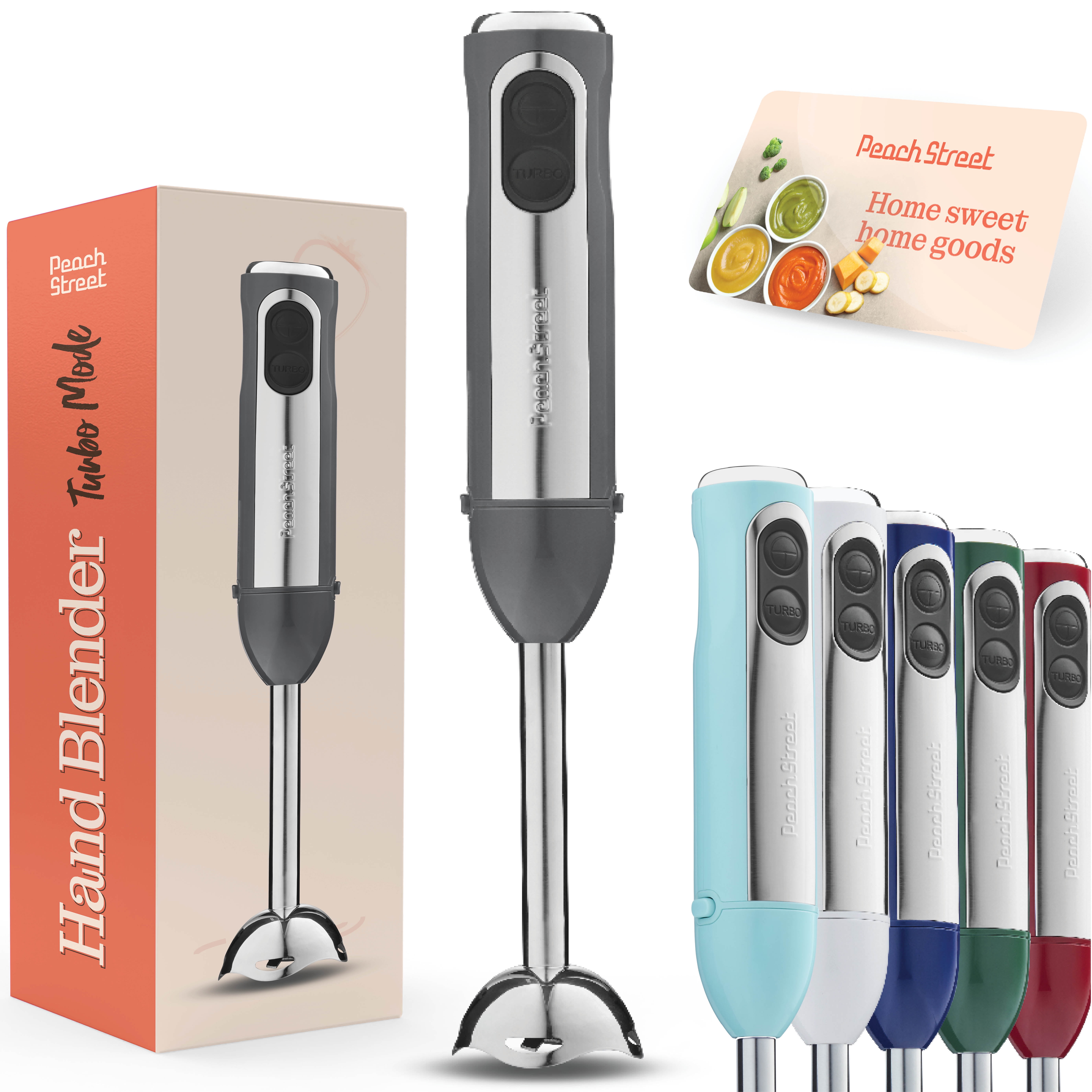 Powerful Immersion Blender, Electric Hand Blender 500 Watt with Turbo Mode, Detachable Base. Handheld Kitchen Blender Stick for Soup, Smoothie, Puree, Baby Food, 304 Stainless Steel Blades