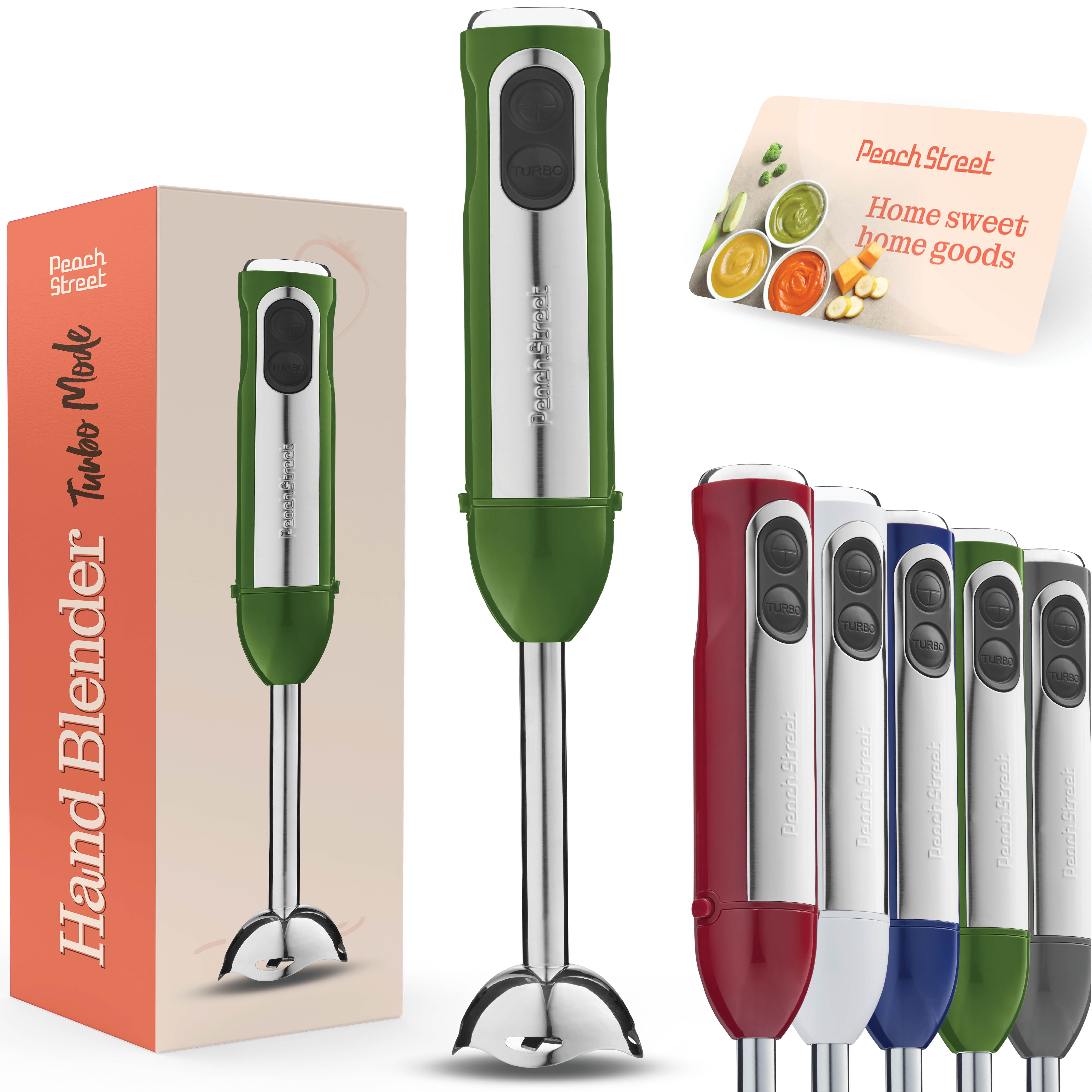 Powerful Immersion Blender, Electric Hand Blender 500 Watt with Turbo Mode, Detachable Base. Handheld Kitchen Blender Stick for Soup, Smoothie, Puree, Baby Food, 304 Stainless Steel Blades