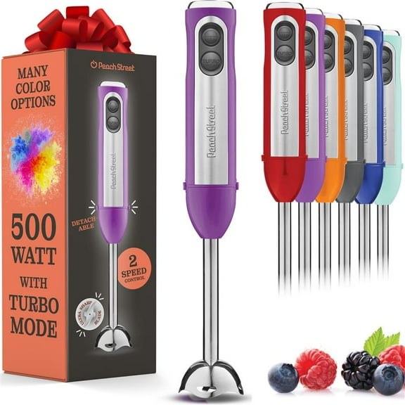 Powerful Immersion Blender, Electric Hand Blender 500 Watt with Turbo Mode, Detachable Base. Handheld Kitchen Gadget Blender Stick for Soup, Smoothie, Puree, Baby Food, 304 Stainless Steel Blades