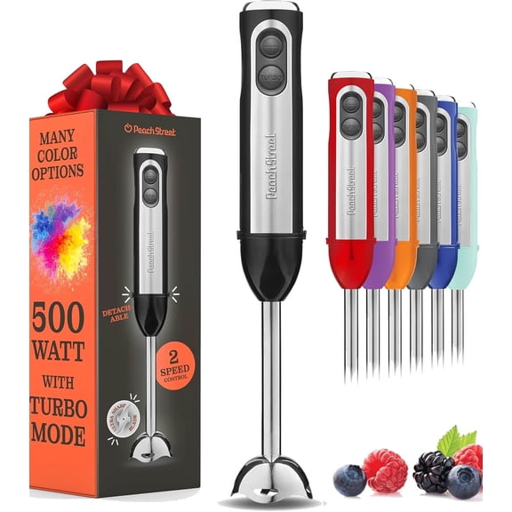 Powerful Immersion Blender, Electric Hand Blender 500 Watt with Turbo Mode, Detachable Base. Handheld Kitchen Gadt Stick for Soup, Smoothie, Puree, Baby Food, 304 Stainless Steel Blades