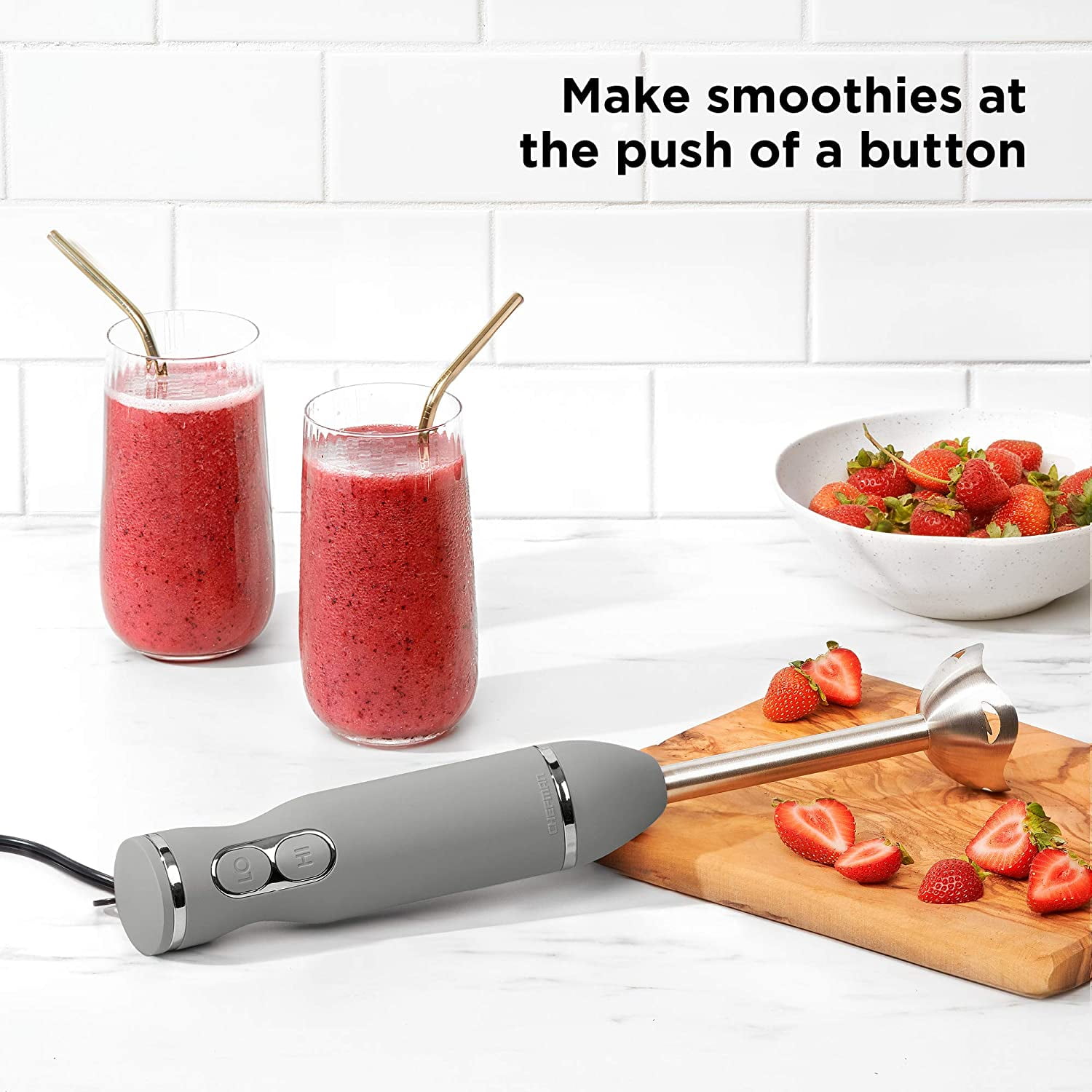 Powerful Immersion Hand Blender with Stainless Steel Blades, 2-Speed Control for Smoothies, Soups & Sauces,