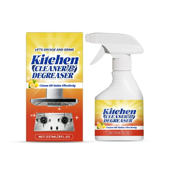 Powerful Kitchen Degreasing Foam Spray for Stovetops, Range Hoods & Oily Surfaces – Clinging Foam, Fast-Acting, Odor-Eliminating Lemon Scent, Wide-Spray Coverage, Streak-Free Cleaning