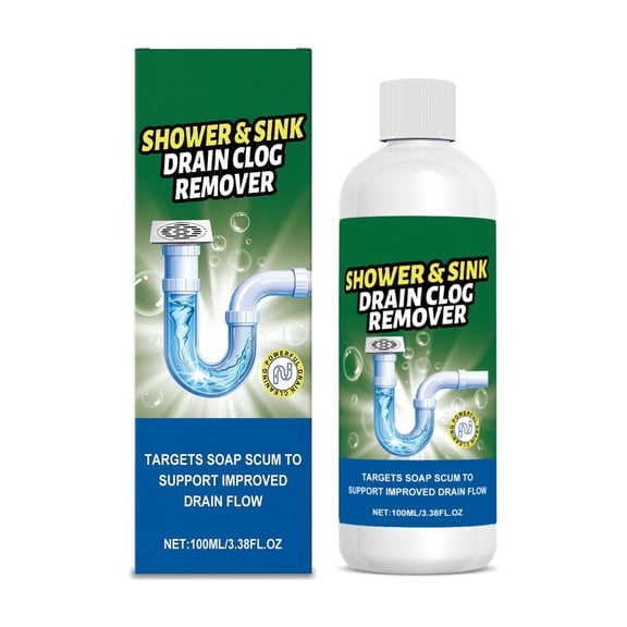 Powerful Kitchen Drain Unclogger, Hair, Oil & Grease Stain Remover for PVC, Copper & Stainless Steel Pipes, 100ml Drain Cleaning Solution for Sinks, Showers & Bathtubs