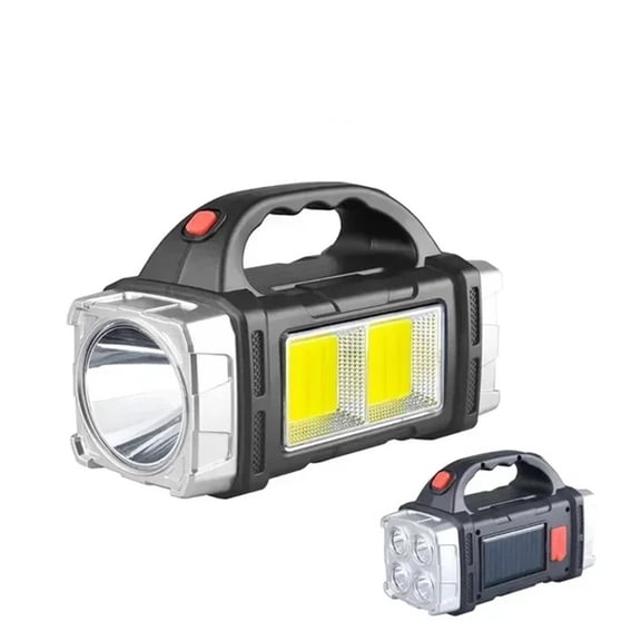 Powerful LED Flashlight USB+Solar Rechargeable Flashlight COB Outdoor Camping Torch Portable Searchlight Power Bank Outdoor