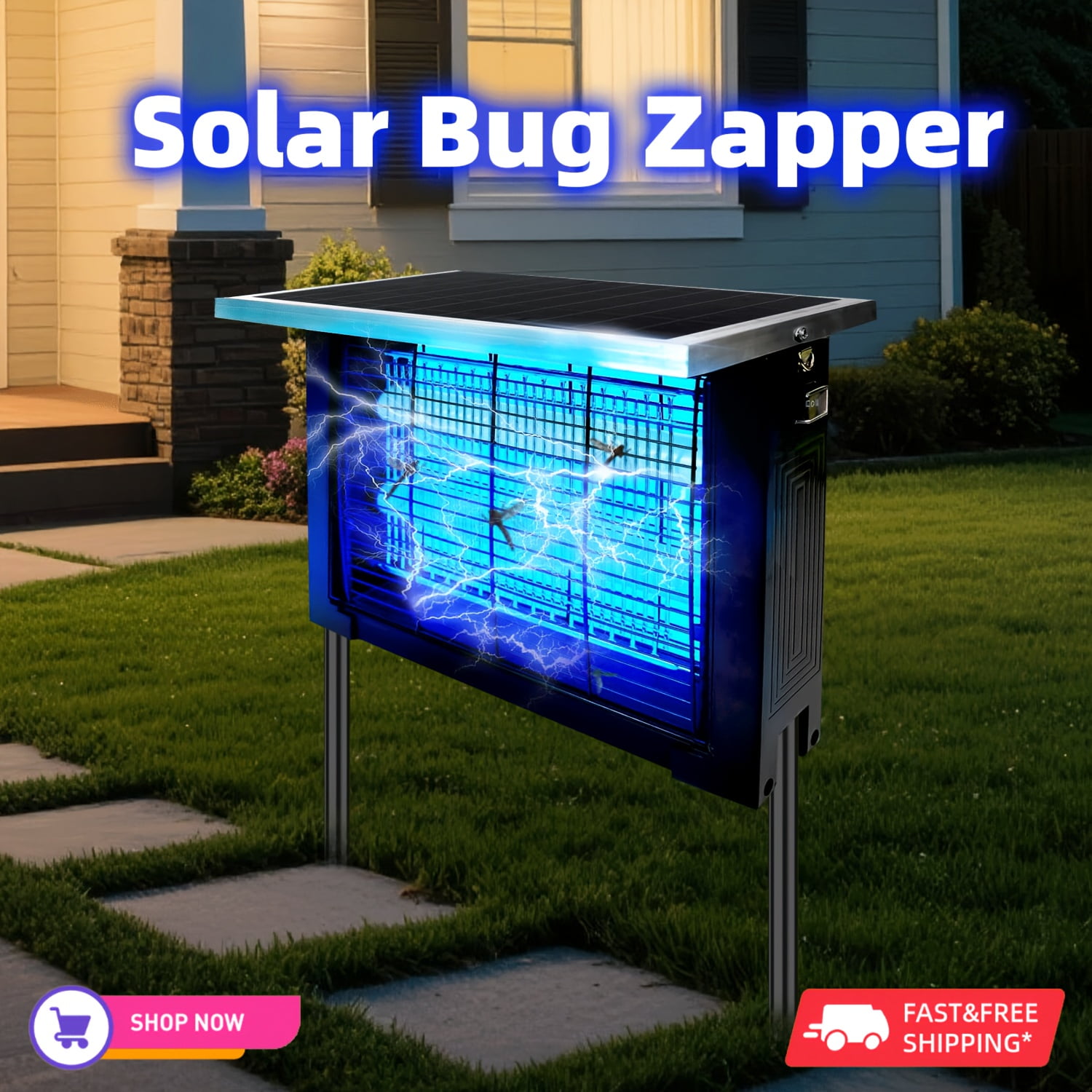 High-Efficiency Solar-Powered Outdoor Insect Zapper with Rechargeable Battery for Large Areas up to 2000 Square Feet, Portable Cordless Design for Patio Garden Backyard and Camping Use