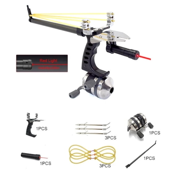 Powerful Laser Shooting Fish Slingshot Telescopic Straight Rod Catapult Bow Outdoor Hunting and Fish Shooting Sports Catapult