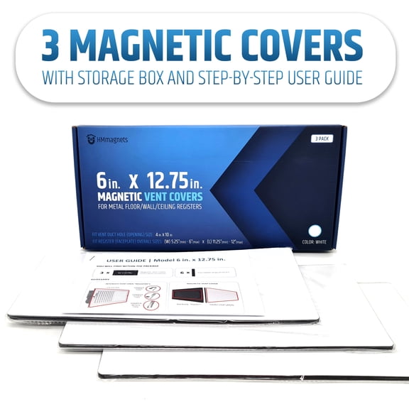 HMMAGNETS Magnetic Vent Covers (3-Pack), for Sealing Floor/Wall/Ceiling Registers of Width 3.25" to 4", Length 11.25" to 12" | White