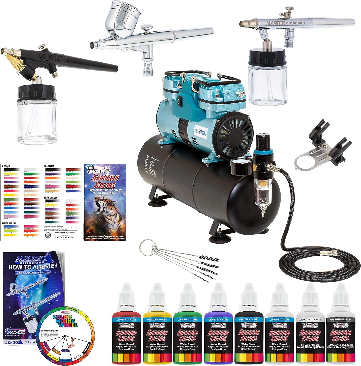 Premium Airbrush Kit with Compressor and Acrylic Paint Set