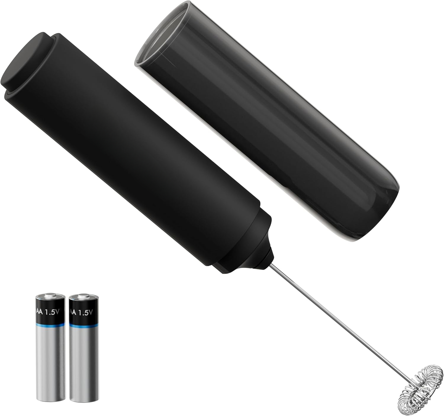 Handheld Milk Frother – Battery-Powered Electric Drink Mixer With Stainless Steel Whisk For Coffee, Matcha, Lattes & Protein Shakes, Black