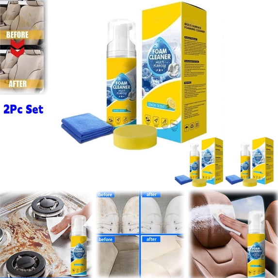 Powerful & Multipurpose Car Interior Foam Cleaner,All-Purpose Free Foam Cleanerspray,For Effective Car Interior Cleaner Leather Car Seat Cleaner,2Pc