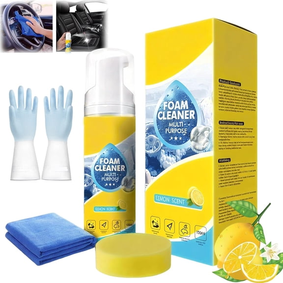 Powerful & Multipurpose Car Interior Foam Cleaner, All-Purpose Rinse-Free Foam Cleaner Spray, Multifunctional Car Interior Cleaner, Foam Cleaner All Purpose for Car, Kitchen, Bathroom (1PC)