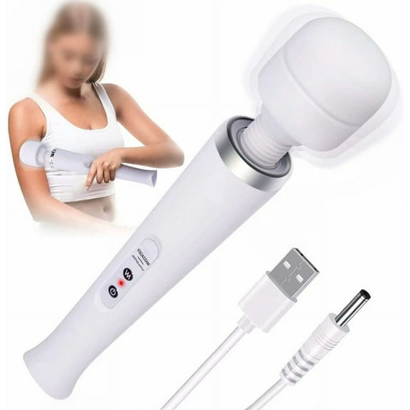 Powerful Personal Wand Massager, Quiet Handheld Electric Back Massager with 10 Vibration Modes, Sports Recovery and Relieve Deep Tissue Muscle Pain for Neck Back Shoulders Legs Feet (White)