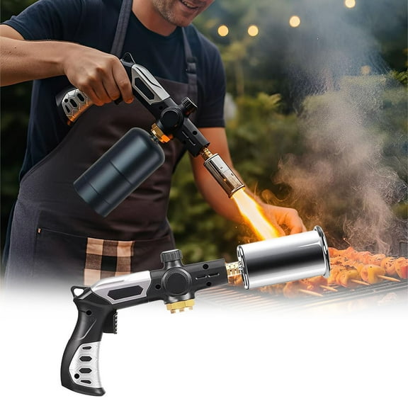 Powerful Propane Grilling Torch, Adjustable Flame Cooking Torch, Safety Extended Nozzle Torch, High Temp Culinary Torch for Grilling, Baking, Roasting, Outdoor Barbecue and Fireplace Ignition
