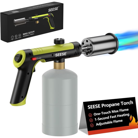 Powerful Propane Torch Gun,Kitchen Cooking Torch With One-Touch Max Fire, Charcoal Lighter with a Safety Lock, Adjustable Blow Torch for Sous Vide, BBQ, Campfire, Fireplace(Tank Not Included)