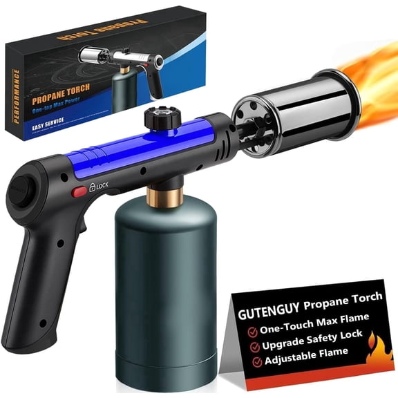 Powerful Propane Torch, One-Touch Max Flame, Adjustable Flame with Safety Lock, for Grill, BBQ, Sous Vide & Campfire (Tank Not Included)