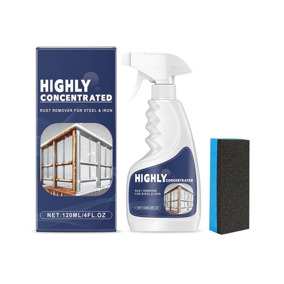 Powerful Rust Remover Heavy-Duty Metal Cleaner for Stainless Steel Automotive Tools, 120ml Spray Kit with Sponge