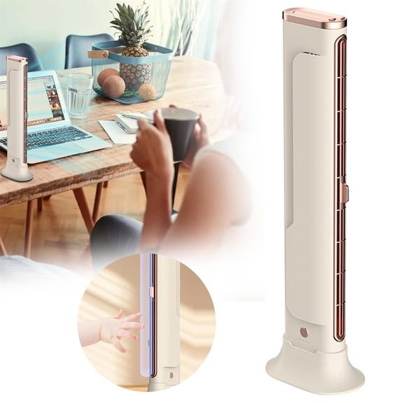 Powerful Small Tower Fan, Security and Fashionable USB Rechargeable Space Saving Bladeless Desk Fan for Home Office Bedroom Kitchen