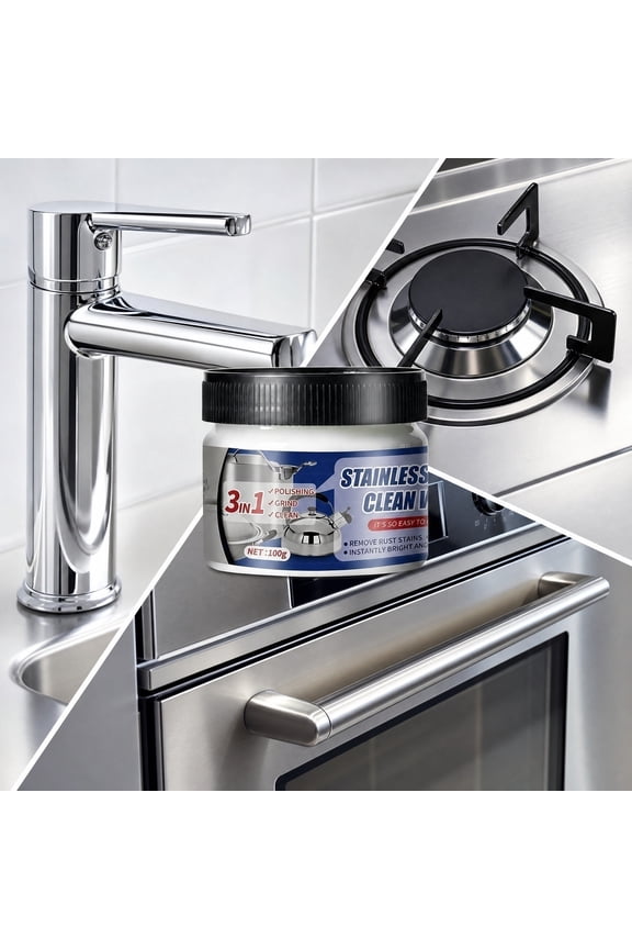 Powerful Stainless Steel Cleaning Paste for Cookware, 3-in-1 Metal Polish for Rust Removal, Efficient Heavy-Duty Cleaner for Kitchen Utensils