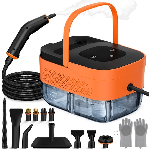 NIRGU Handheld Portable Steam Cleaner, 1500W ,15s Heat-Up, 6-Level Touch Control Adjustment, 1.25L Water Tank, for Floors, Sofas, Windows, Kitchen Appliances, Bathrooms,Orange