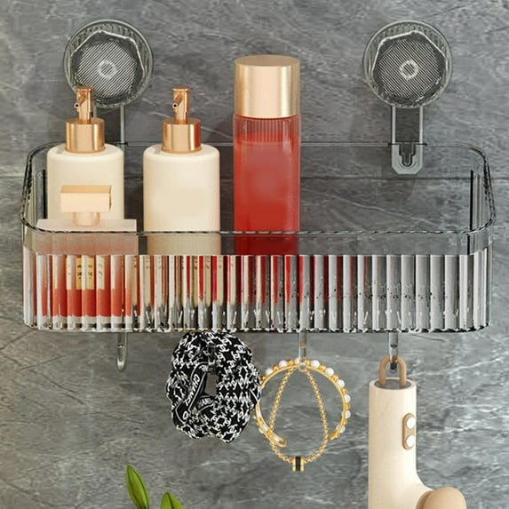 Powerful Suction Cup Bathroom Shelf Organizer, Wall Mounted Plastic Storage Basket with 4 Large Suction Cups, Non-Slip & Waterproof Design for Shower, Kitchen, Office Use, Easy Installation FAJHHA