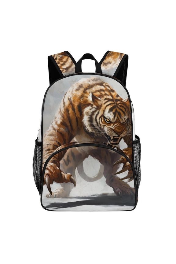 Powerful Tiger Fierce Predator Hunting Stance Teenage Backpack Middle Students Bookbag Outdoor Daypack