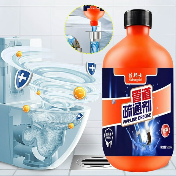 Powerful Toilet Unblocking Agent 500ml Household Drain Cleaning Solution Sewer Deodorization Clog Remover Dissolves Hair Soap Scum Paper Grease Fast Acting for Kitchen Sink Bathroom Tub