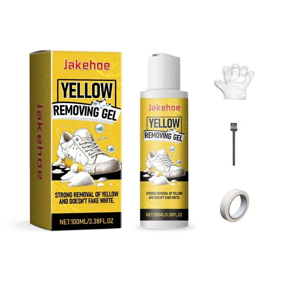 Powerful White Shoe Cleaner Gel - Fast Drying Yellowing Remover for Sneakers, Leather Bags, and More - Stain Removal Solution with Brush and Gloves Included