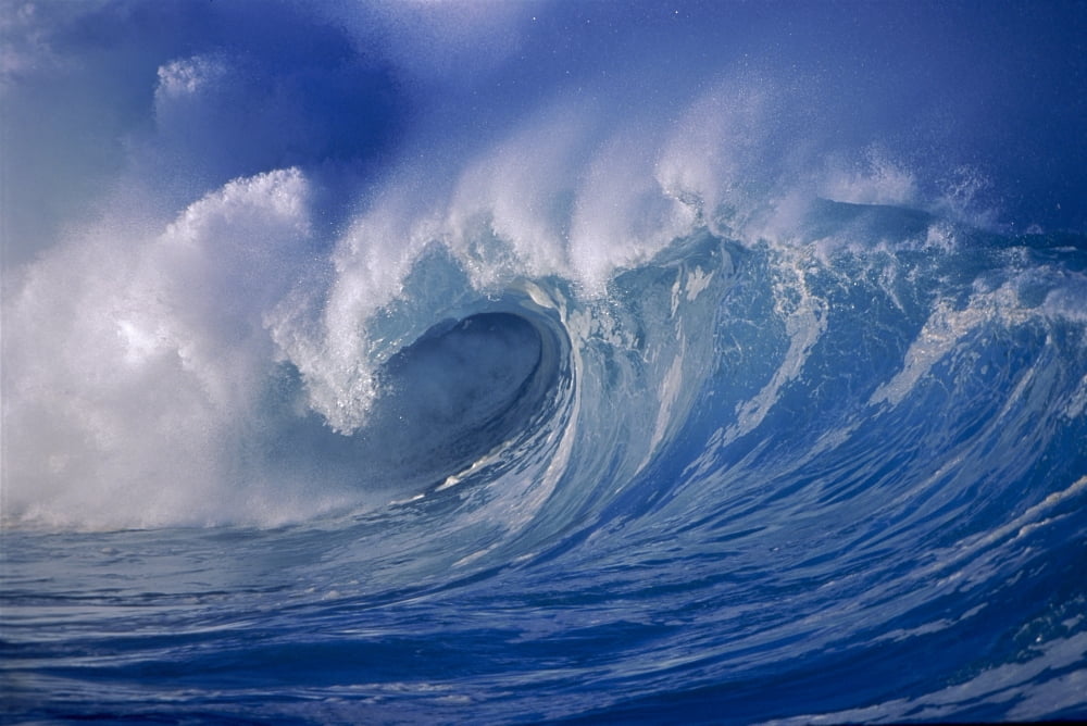 Powerful Winter Surf Wave Crashing Curling Close-Up Canvas Art - Ron Dahlquist Design Pics (19 x 12)