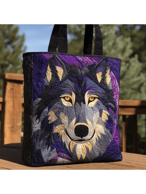 Powerful Wolf Quilted Tote Bag, Animal Print Everyday Tote, Reusable Shopping Tote, Gift for Animal Lovers