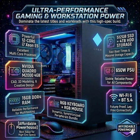 Powerful Xeon 8-Core Gaming & Workstation Desktop with NVIDIA Quadro M2000 | 16GB DDR4 | 512GB M.2 SSD + 4TB HDD | Air-Cooled | 650W PSU | Air-Cooled