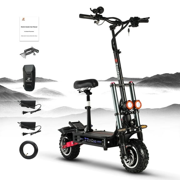 Powerful ZO03 Plus 55 mph 60Miles Long Range Electric Scooters, Dual Motor 6000W 11" Off-Road Tire E-Scooter Adults with Seat