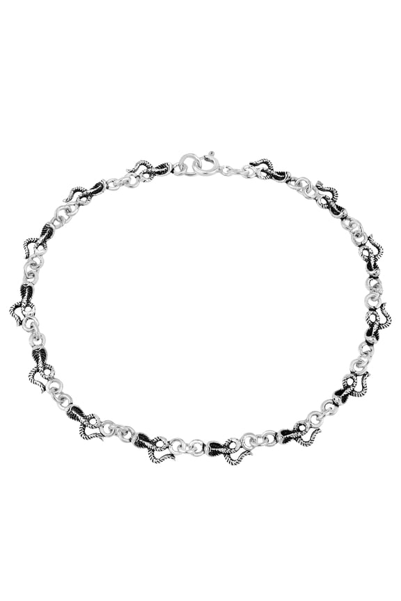 Powerful and Hypnotic Cobra Snake Linked Charms Sterling Silver Bracelet