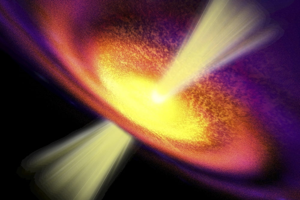 Powerful streams of energy spew out of a black hole in the middle of a galaxy Canvas Art - Corey FordStocktrek Images (18 x 12)